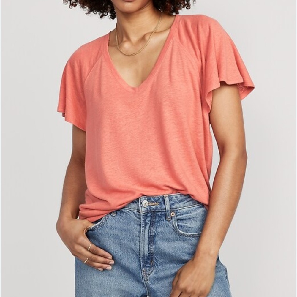Old Navy Women’s Oversized V-Neck Linen-Blend Tunic T-Shirt Size M